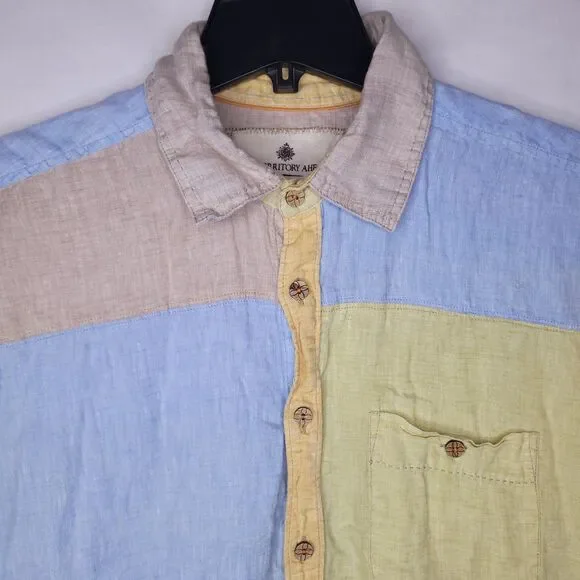 The Territory Ahead Linen Shirt Mens Large Multi Color Patchwork - Picture 2 of 10